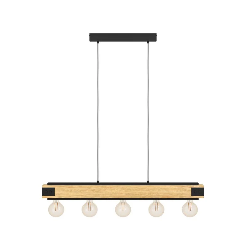 B-Ware Eglo Hängelampe Pendelleuchte Layham schwarz holz hell Länge 96 cm 5 flg