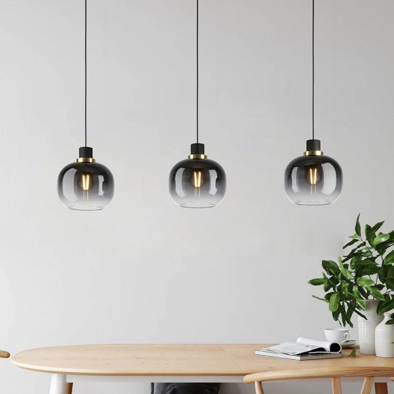 B-Ware Oilella Hängelampe Pendelleuchte Lampe schwarz-grau Glas 3-flg Länge 95 cm