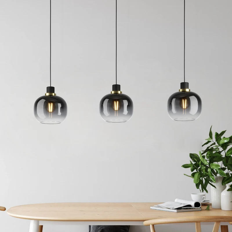 B-Ware Oilella Hängelampe Pendelleuchte Lampe schwarz-grau Glas 3-flg Länge 95 cm