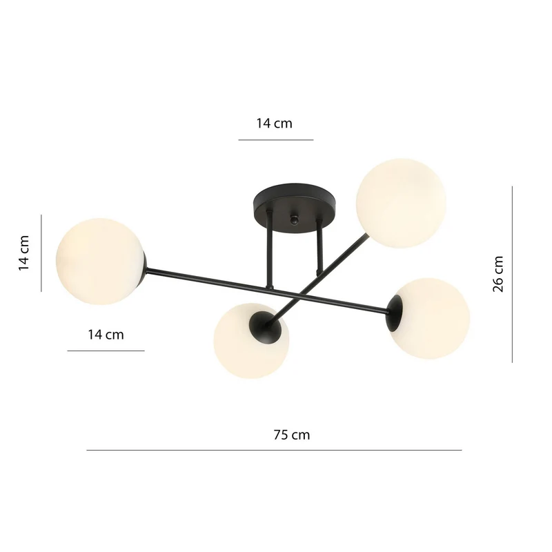 B-Ware Euluna Deckenlampe Leuchte Glaslampe Glasschirm Lampe schwarz opal 4-flg.