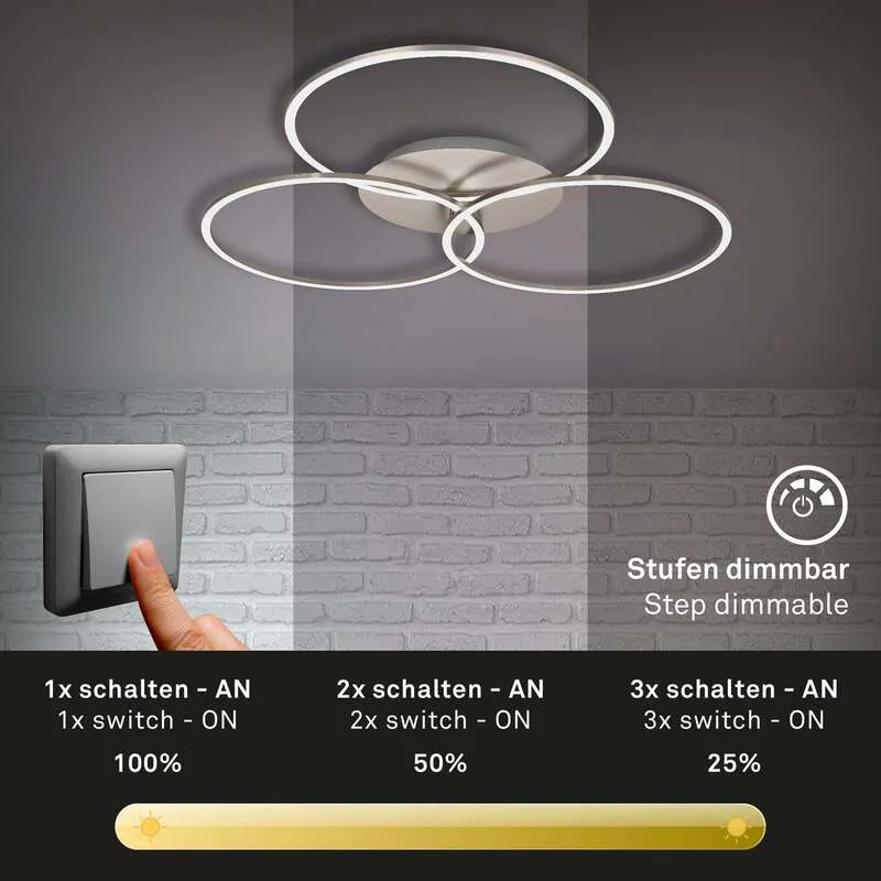B-Ware Briloner Deckenlampe Frame Deckenlampe Lampe Ring Switch dim nickel 3-flammig