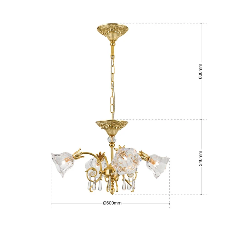 B-Ware Hängeleuchte Pendelleuchte La Boheme gold Kristallglas Deckenlampe 4-flg messing