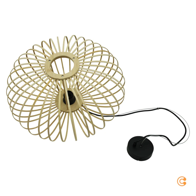 B-Ware JUST LIGHT Hängelampe Pendelleuchte Racoon Lampe LED hellbraun Holzschirm H95