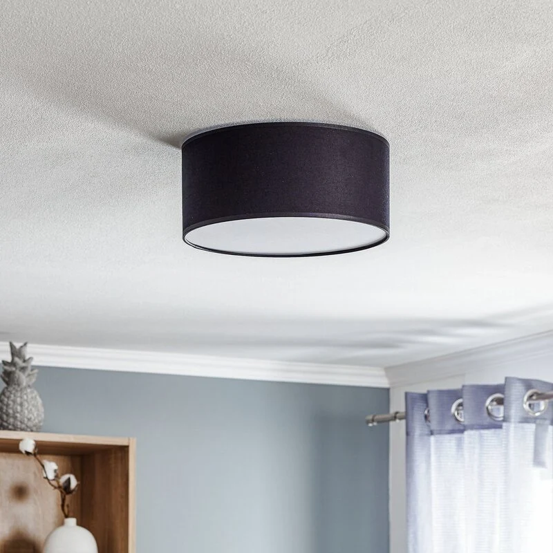 B-Ware Deckenleuchte Lampe Rondo schwarz Metall Textil Wohnraum Leuchte rund E27 LED