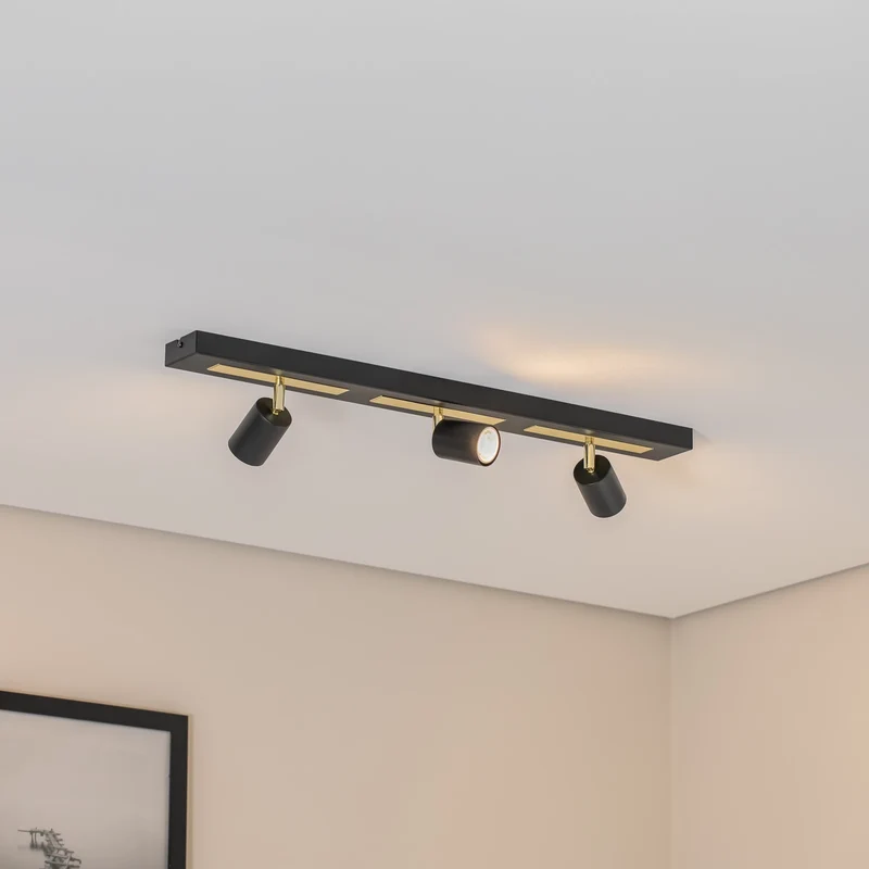B-Ware Deckenstrahler Rodez Deckenspot Strahler schwarz gold Stahl 3-flammig GU10 LED