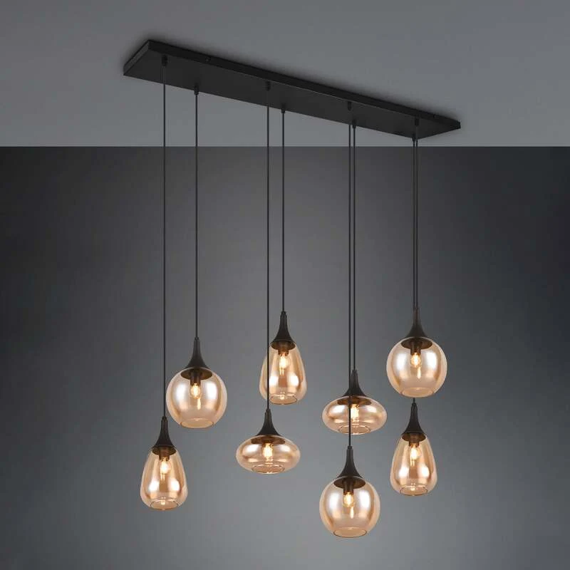 B-Ware TRIO LIGHTING Hängeleuchte Pendelleuchte Lampe Lumina Glas schwarz amber Metall