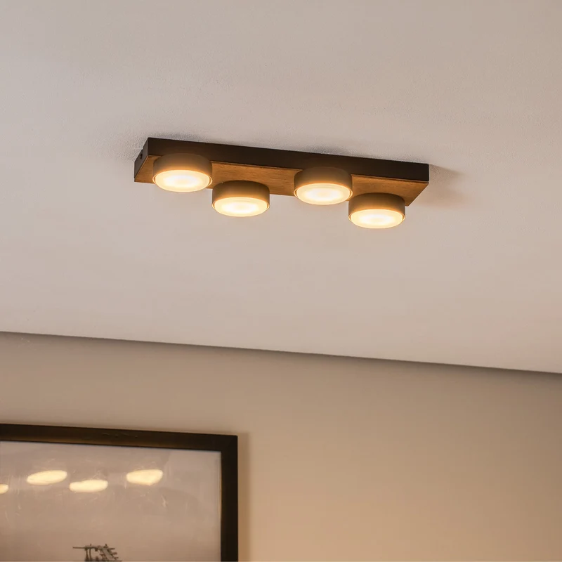 B-Ware Envostar Deckenleuchte Lampe Holz schwarz Stahl Laurent 4 flammig austauschbar