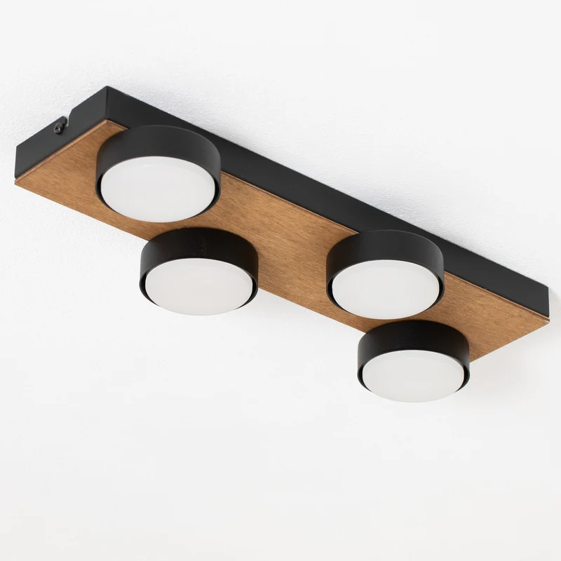 B-Ware Envostar Deckenleuchte Lampe Holz schwarz Stahl Laurent 4 flammig austauschbar