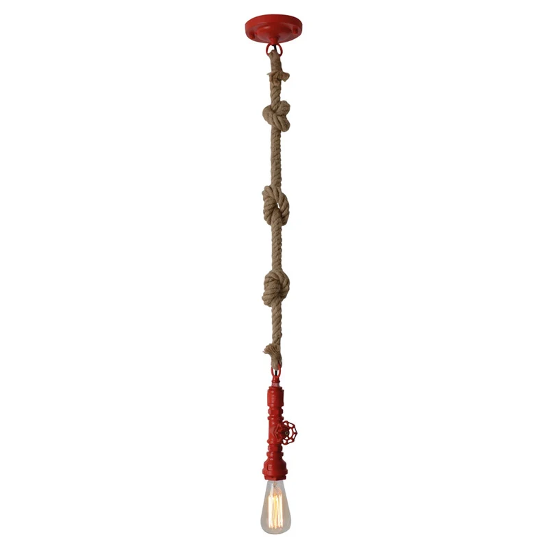 B-Ware Näve Pendelleuchte Hängelampe Vintage Hanfseil Metall hellbraun rot E27 dimmbar