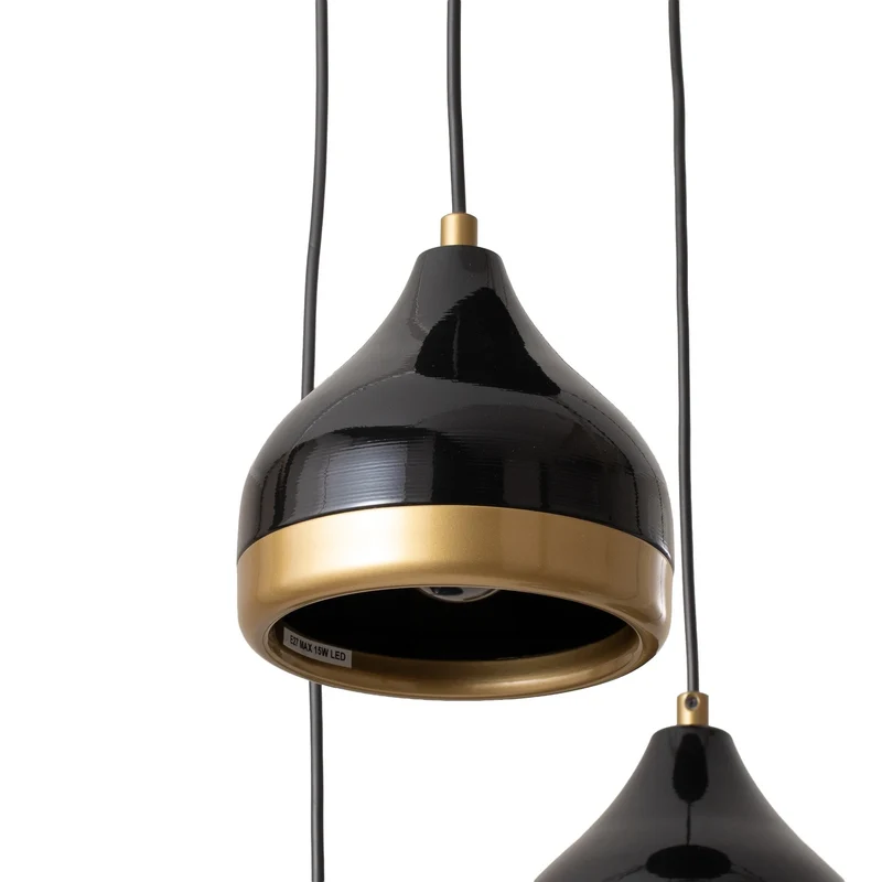 B-Ware Hängeleuchte Yildo Pendelleuchte Rondell schwarz gold Metall 5-flammig E27 LED