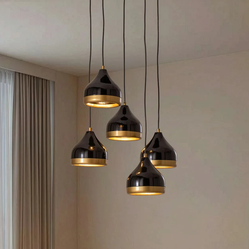 B-Ware Hängeleuchte Yildo Pendelleuchte Rondell schwarz gold Metall 5-flammig E27 LED
