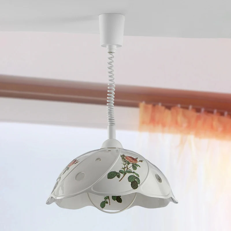 B-Ware Ceramiche Hängeleuchte Pendelleuchte ROSA Zugpendel weiß rosa Ø 40 cm Keramik