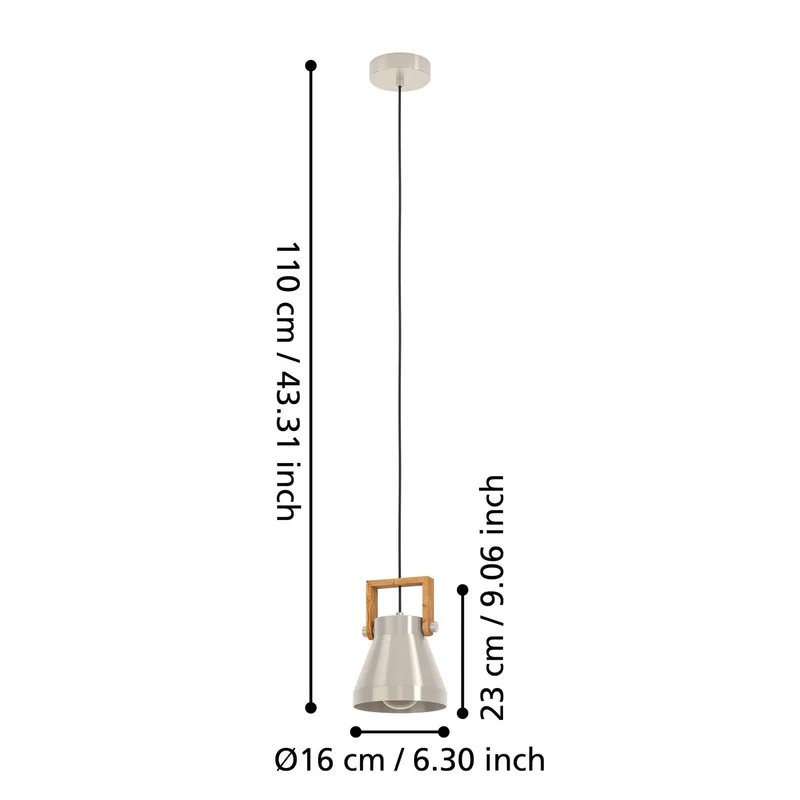 B-Ware eglo Hängelampe Pendelleuchte Stahl Holz Cawton Leuchte Ø 16 cm E27 LED Lampe