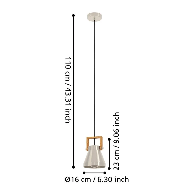 B-Ware eglo Hängelampe Pendelleuchte Stahl Holz Cawton Leuchte Ø 16 cm E27 LED Lampe