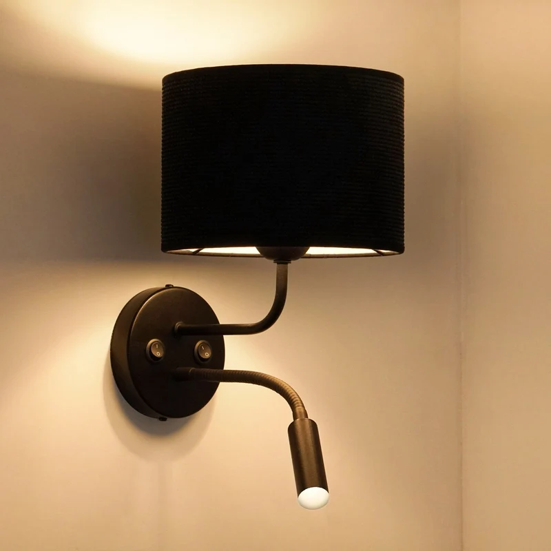 B-Ware Wandleuchte Roller Wandlampe Leselicht Cord schwarz Metall schwarz Schalter LED