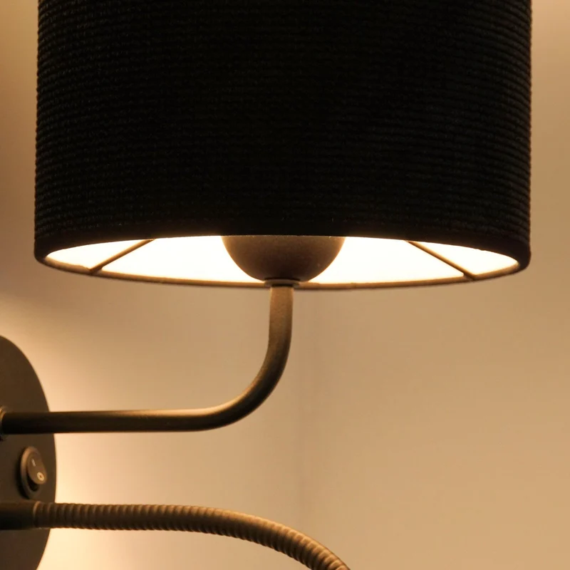 B-Ware Wandleuchte Roller Wandlampe Leselicht Cord schwarz Metall schwarz Schalter LED