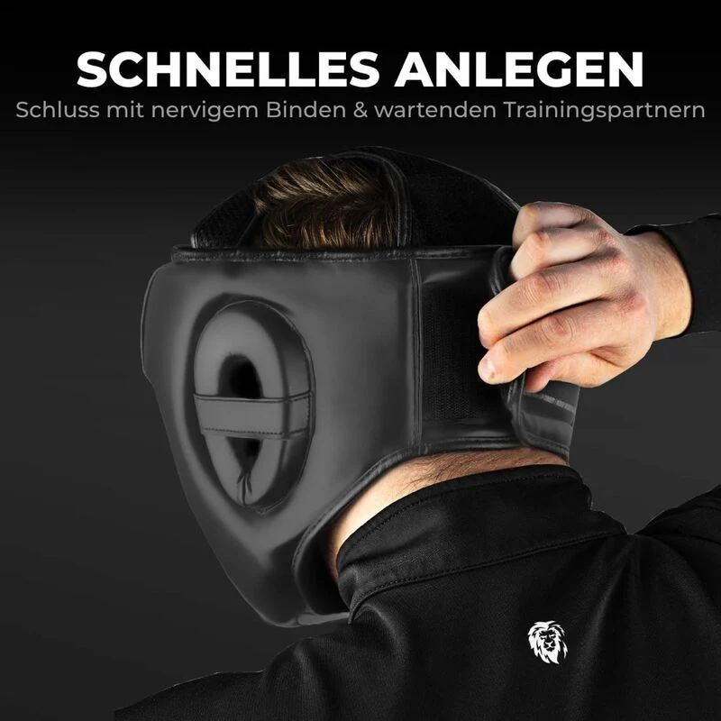 B-Ware FIGHTR Kopfschutz Kunstleder schwarz L/XL verstellbarer Verschluss Kampfsport