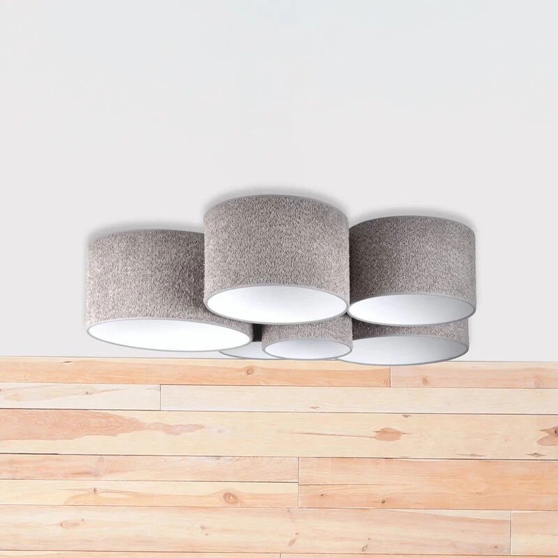 B-Ware Boucle Deckenleuchte Lampe Hauptbeleuchtung sechs Schirme grau Wohnraum876