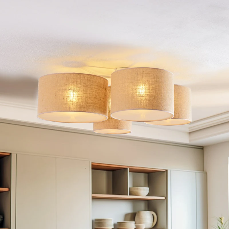 B-Ware Euluna Deckenleuchte Deckenlampe Lodge Jute Textil Metall beige weiß 4-flammig