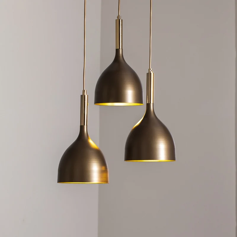 B-Ware Noak Hängelampe Pendelleuchte Lampe Stahl 3-flg LED Deckenleuchte titan/gold