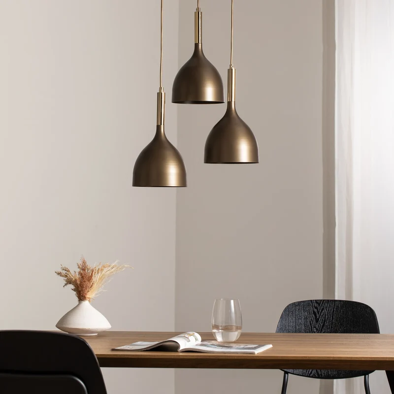 B-Ware Noak Hängelampe Pendelleuchte Lampe Stahl 3-flg LED Deckenleuchte titan/gold