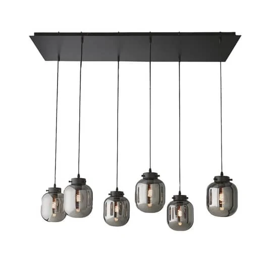 B-Ware FISCHER & HONSEL Hängeleuchte Regi Hängeleuchte Lampe Glas rauchgrau 6-fl. E27