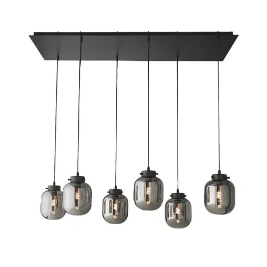 B-Ware FISCHER & HONSEL Hängeleuchte Regi Hängeleuchte Lampe Glas rauchgrau 6-fl. E27