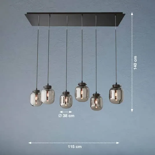 B-Ware FISCHER & HONSEL Hängeleuchte Regi Hängeleuchte Lampe Glas rauchgrau 6-fl. E27