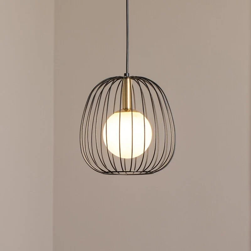 B-Ware Hängeleuchte Pendelleuchte Bell S Lampe schwarz gold weiß 1 flammig 24 cm
