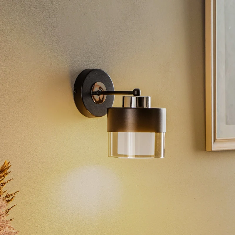 B-Ware Avonni Wandleuchte AP-4288-1BSY Lampe Wandlampe Metall E27 Glas Schwarz