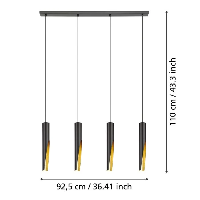 B-Ware LED Hängeleuchte Pendelleuchte Barbotto LED Lampe Schwarz Gold 4fl