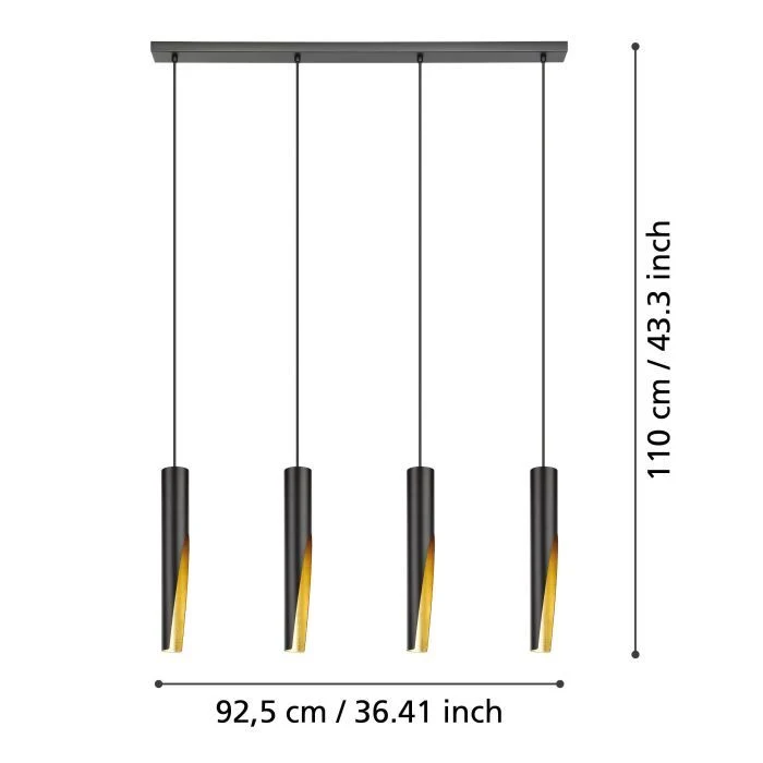B-Ware LED Hängeleuchte Pendelleuchte Barbotto LED Lampe Schwarz Gold 4fl