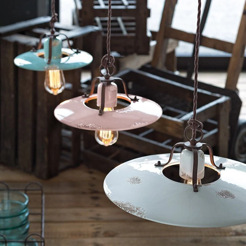 B-Ware Ferroluce Pendellampe Hängelampe Vintage Giorgia Metall Keramik türkis rost E27