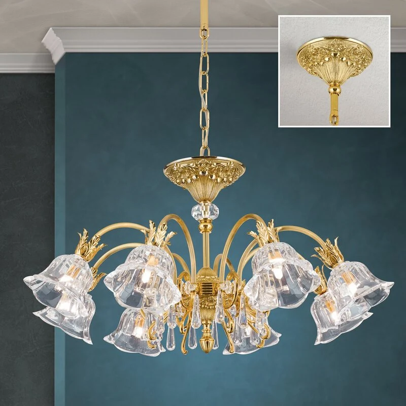 B-Ware ORION Deckenleuchte Leuchte Kaisa 24 Karat vergoldet 8-flammig Gold Deckenlampe