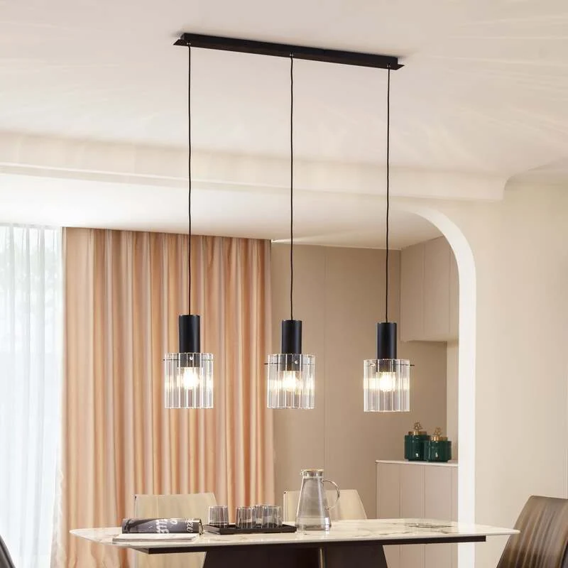 B-Ware Lucande Hängeleuchte Pendelleuchte Eirian Glas 3-flammig schwarz 90 cm Lampe