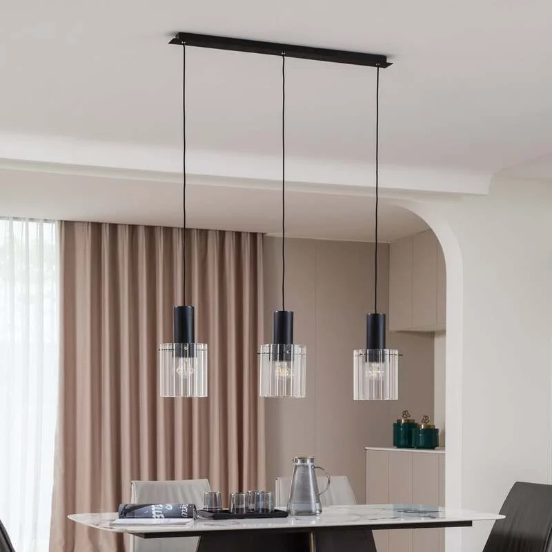 B-Ware Lucande Hängeleuchte Pendelleuchte Eirian Glas 3-flammig schwarz 90 cm Lampe