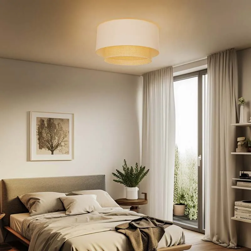 B-Ware Duolla Deckenleuchte Hängelampe Boho Rattanlampe creme weiß 60 cm Baumwolle