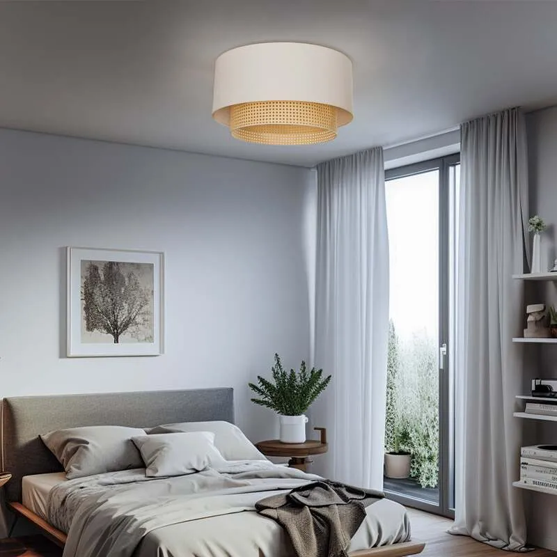 B-Ware Duolla Deckenleuchte Hängelampe Boho Rattanlampe creme weiß 60 cm Baumwolle