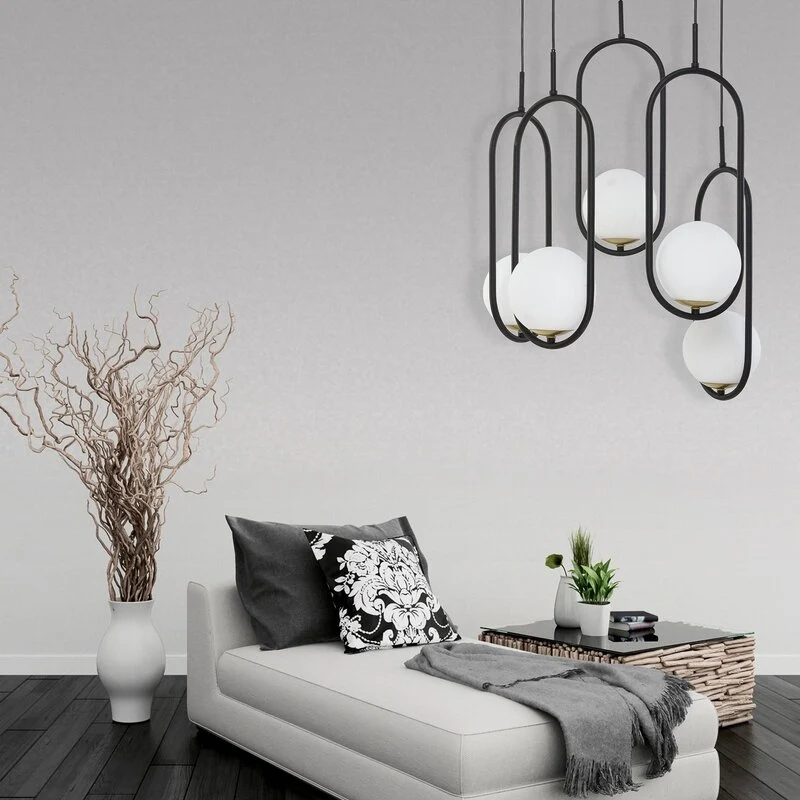 B-Ware Jupiter Samba Hängeleuchte Pendelleuchte Deckenlampe Opalglas schwarz 5-flammig