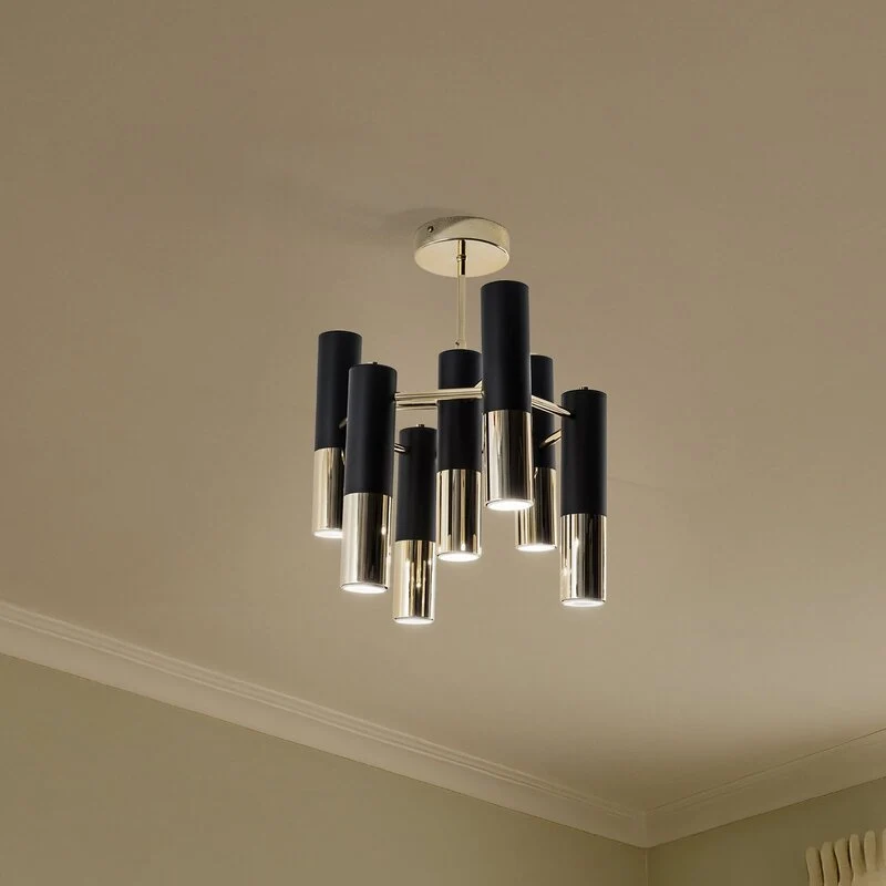 B-Ware Orino Deckenleuchte Lampe Beleuchtung GU10 Metall schwarz gold 7 flammig Modern