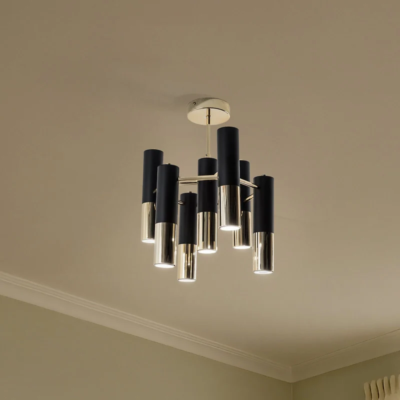 B-Ware Orino Deckenleuchte Lampe Beleuchtung GU10 Metall schwarz gold 7 flammig Modern