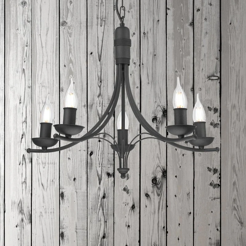 B-Ware Lamkur Kronleuchter Kandela schwarz Stahl 5-flammig E14 dimmbar Leuchte 58 cm
