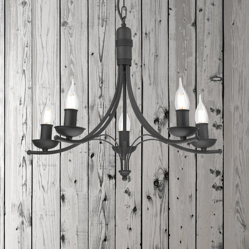 B-Ware Lamkur Kronleuchter Kandela schwarz Stahl 5-flammig E14 dimmbar Leuchte 58 cm