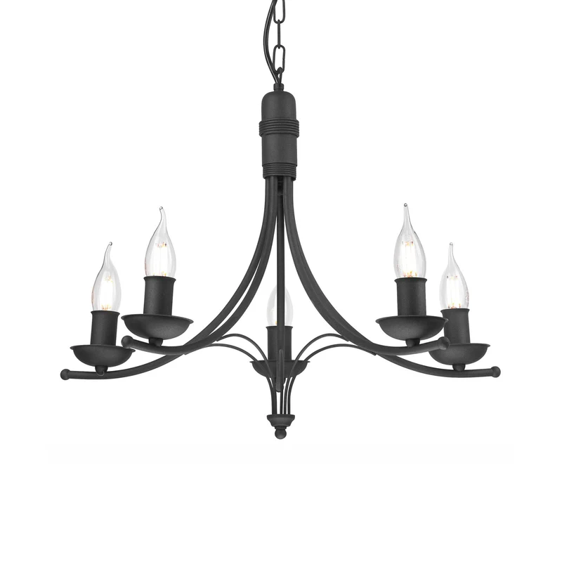 B-Ware Lamkur Kronleuchter Kandela schwarz Stahl 5-flammig E14 dimmbar Leuchte 58 cm