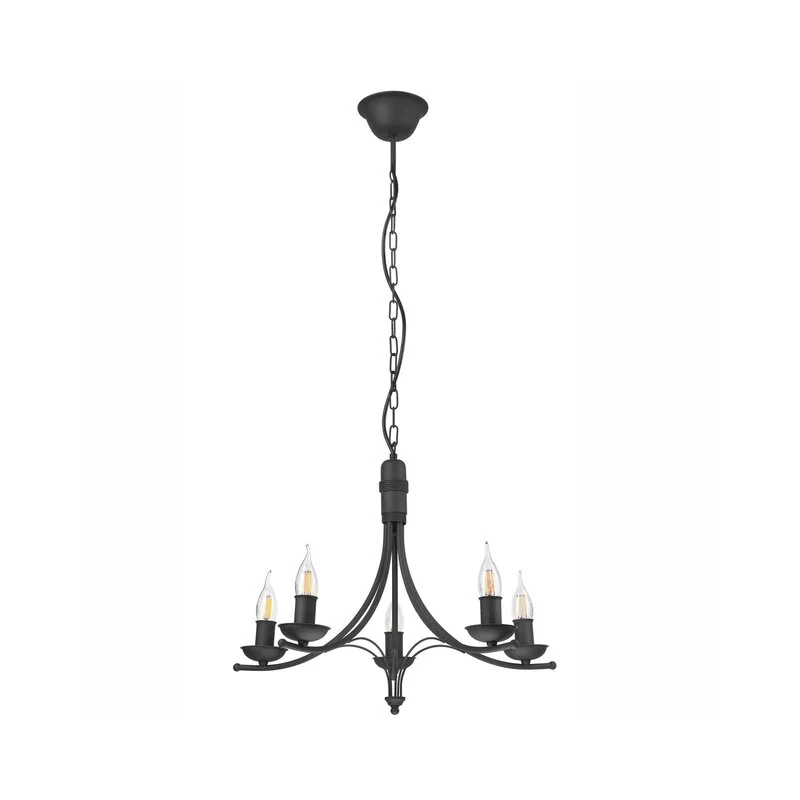 B-Ware Lamkur Kronleuchter Kandela schwarz Stahl 5-flammig E14 dimmbar Leuchte 58 cm