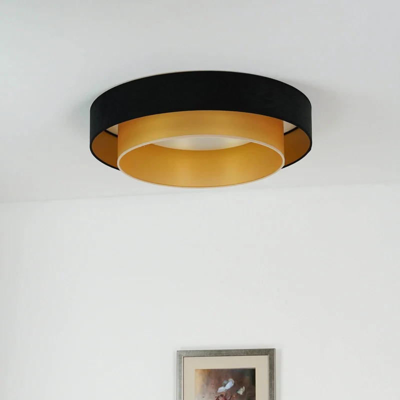 B-Ware Luneta LED Deckenlampe Leuchte Fernbedienung schwarz gold Samt 60cm dimmbar