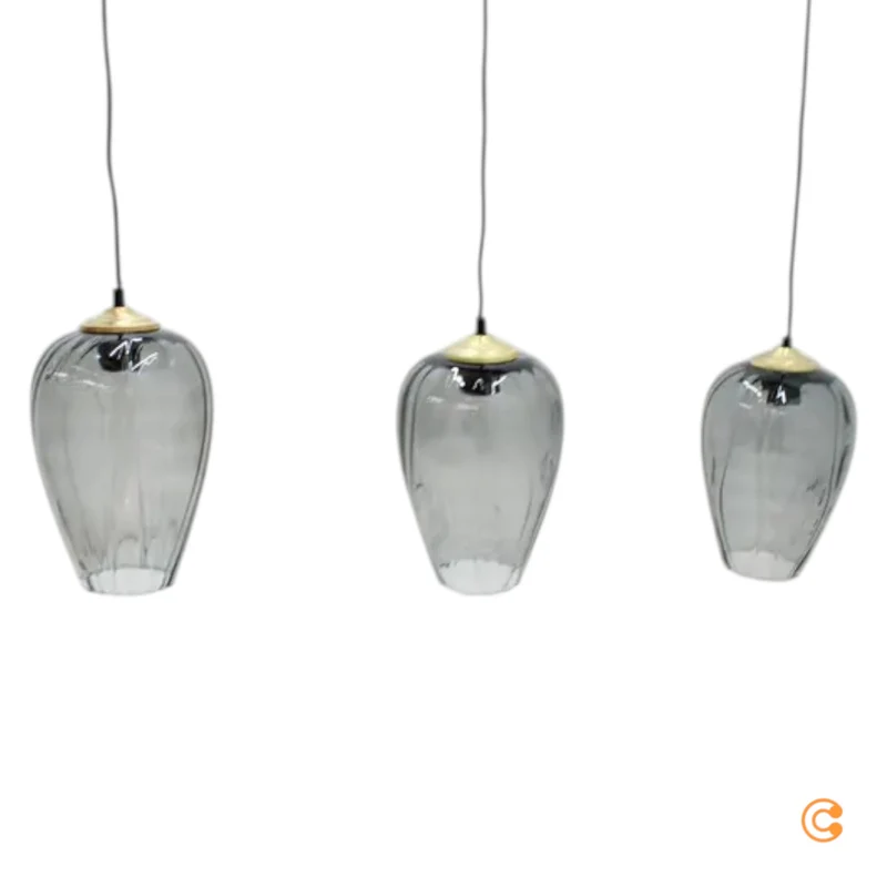 B-Ware Solbika Lighting Pendelleuchte Linkeus II, Glasgrau, 3 Lichtquellen