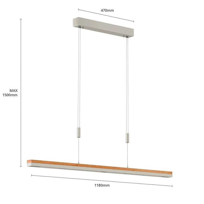 B-Ware Quitani Pendelleuchte Hängelampe LED Lampe Elna Eiche Nickel 118 cm