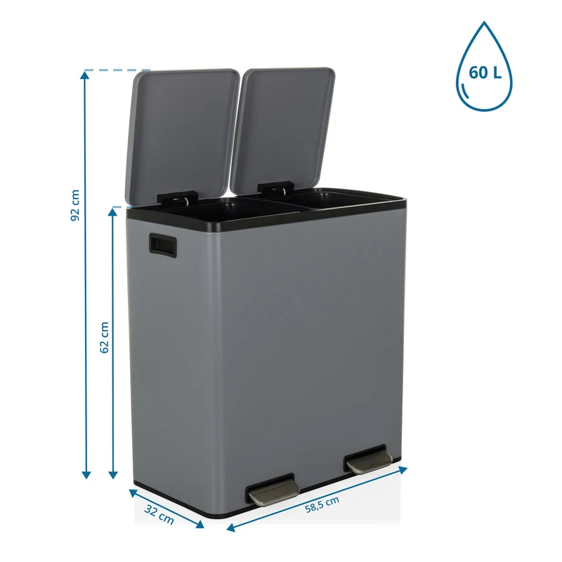B-Ware Hjh OFFICE Abfallsammler CLEAN XIII 60L grau Stahl mit Softclose 2x30L