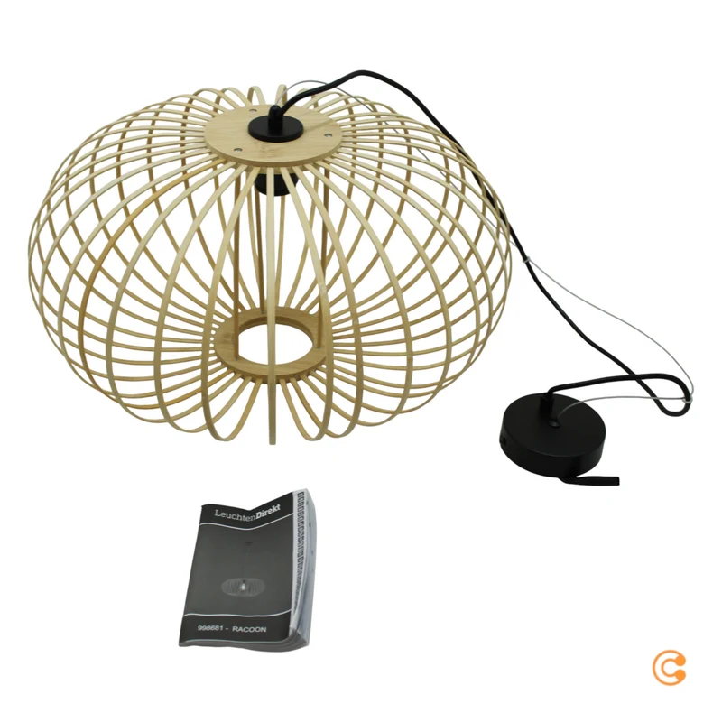 B-Ware JUST LIGHT Hängelampe Pendelleuchte Racoon Lampe LED hellbraun Holzschirm Holz